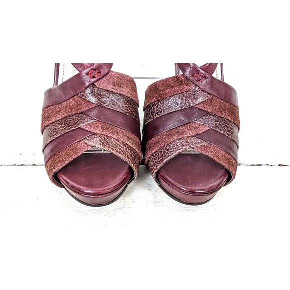 Fergie maroon burgundy suede leather chevron high heel platform open toe heels - Picture 4 of 8